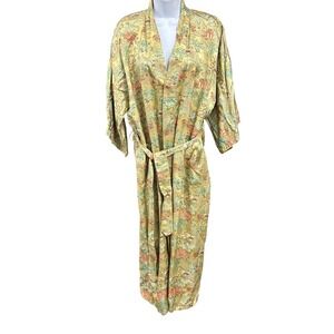 Vintage Asian Oriental Kimono Robe Longevity Hangzhou China House Print